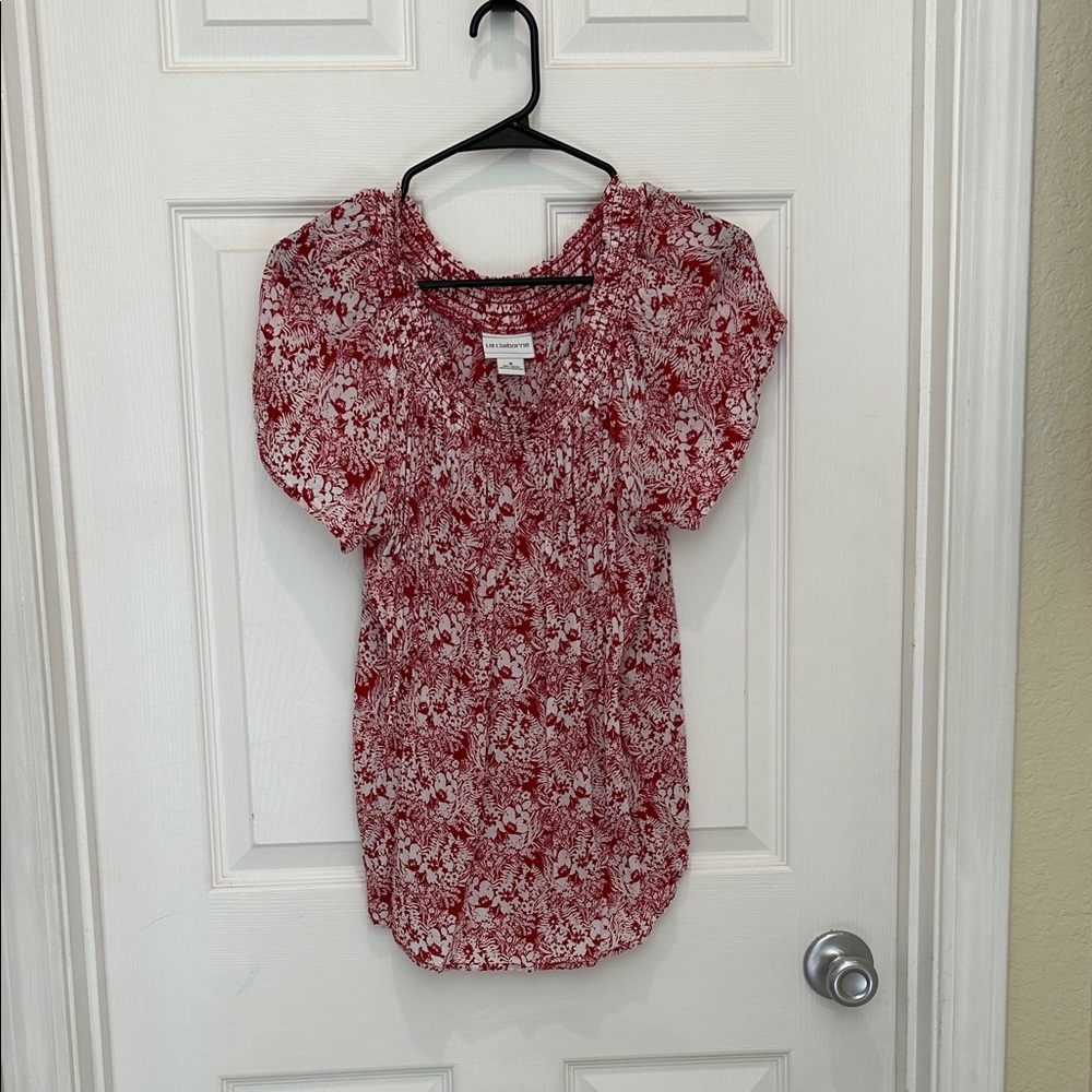 Liz Claiborne Red and White Floral Blouse